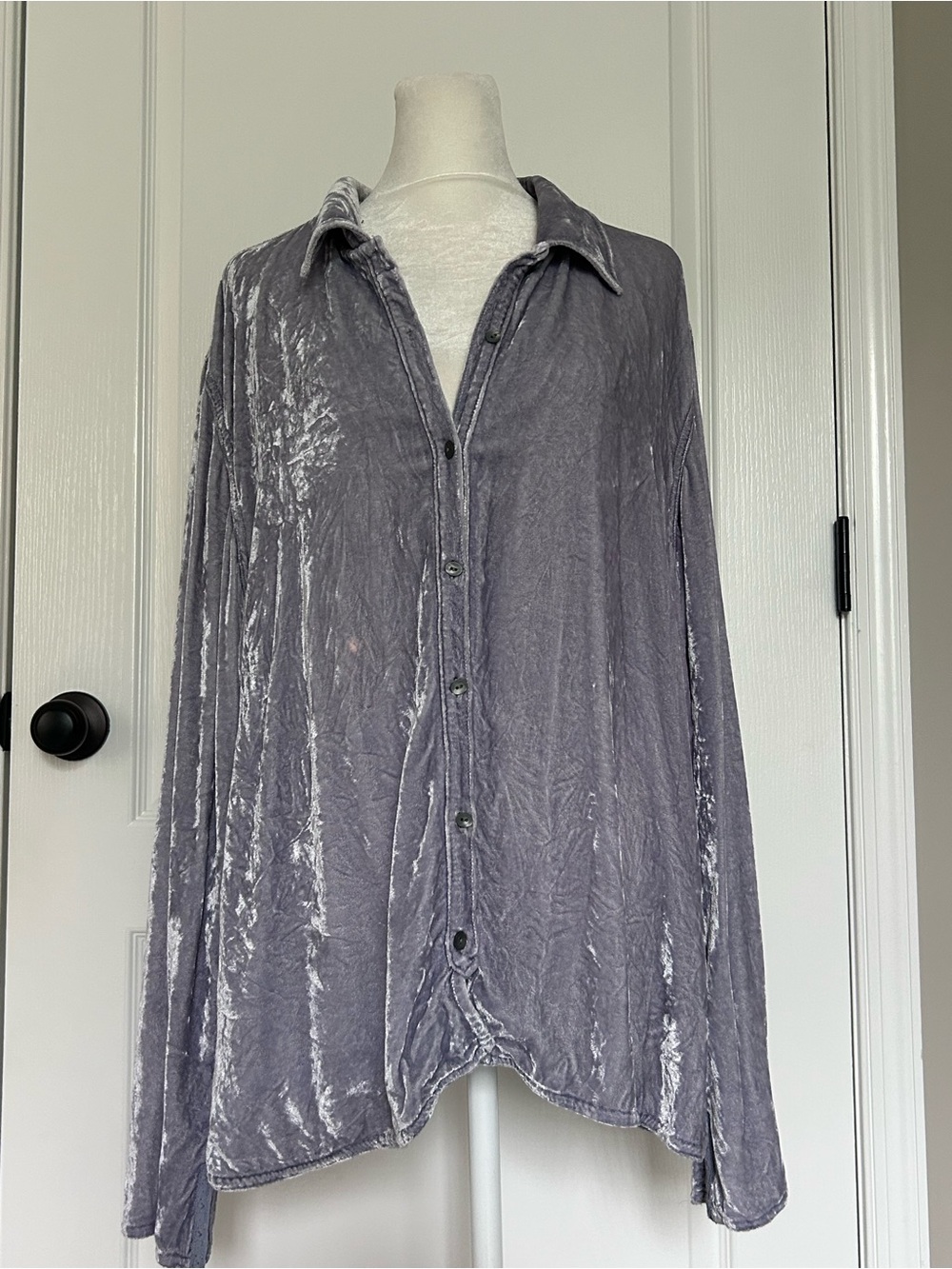 J. Jill Crushed Velvet Tunic Button-Up Top Silk Blend Festival